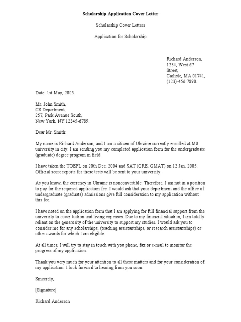 Sample Of Application Letter Of Scholarship