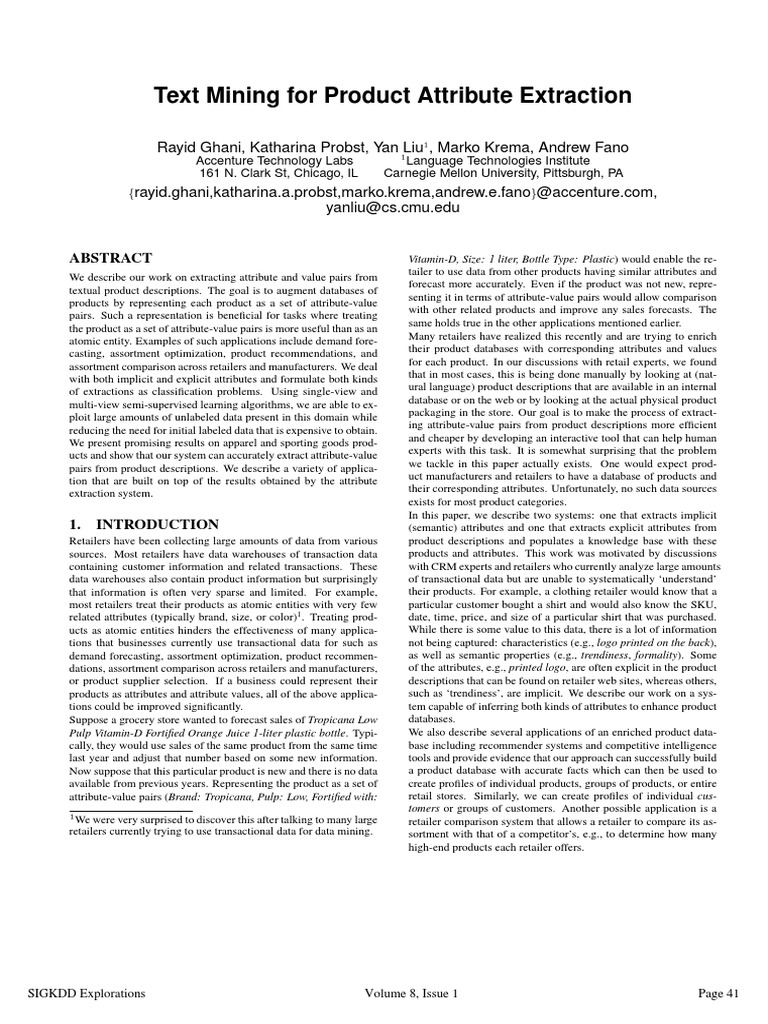 Text Mining For Product Attribute Extraction | PDF | Statistical ...