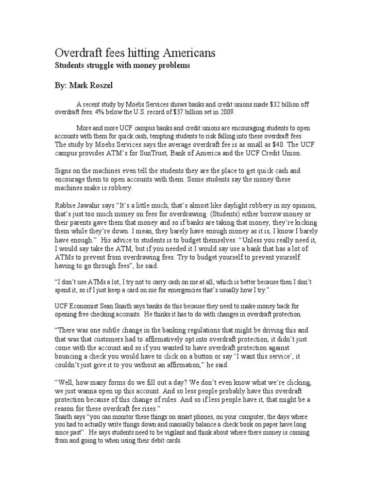 Overdraft Fees Impacting UCF Students | PDF | Overdraft | Debits And ...