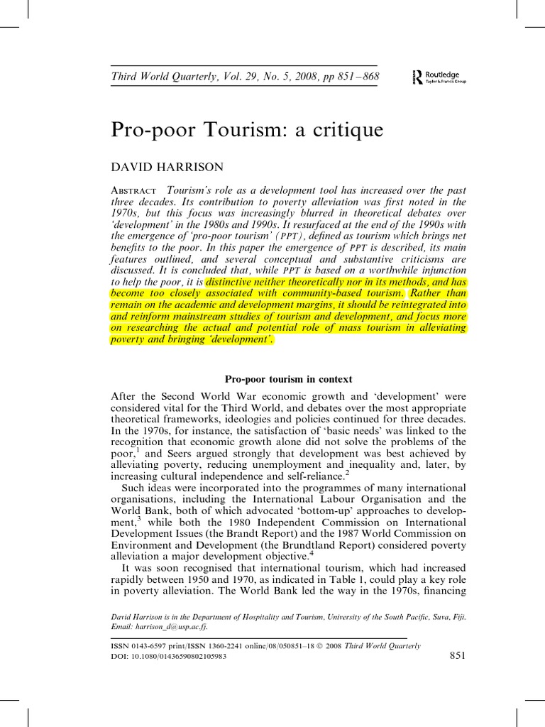 pro poor tourism a critique