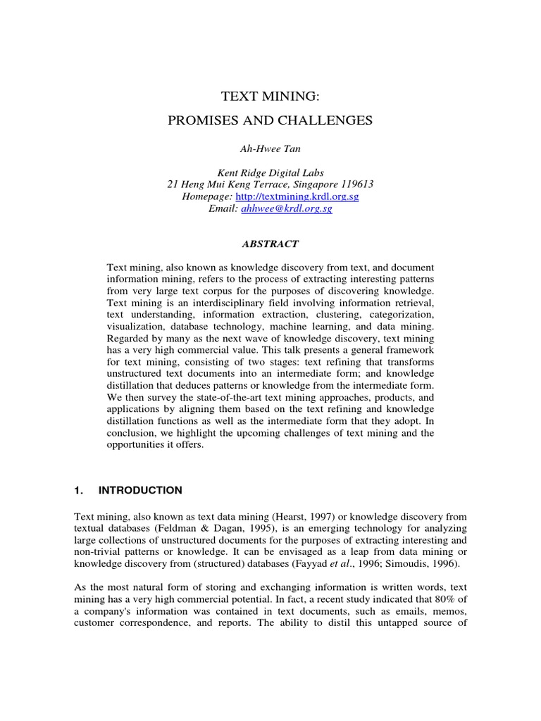 Text Mining: Promises and Challenges | PDF | Data Mining ...