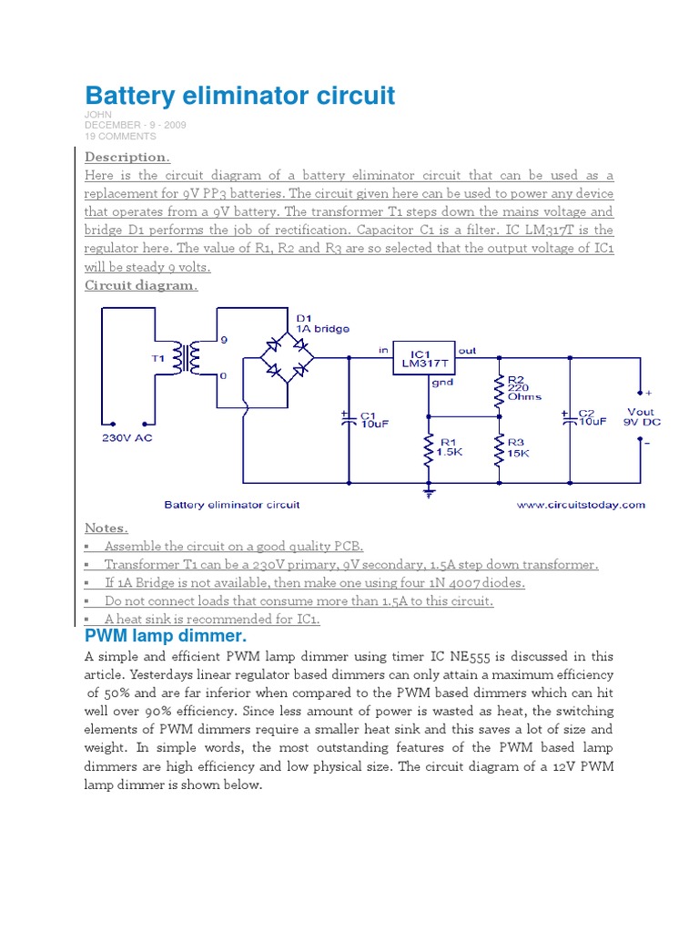 Battery Eliminator Circuit Electrical Engineering Electricity