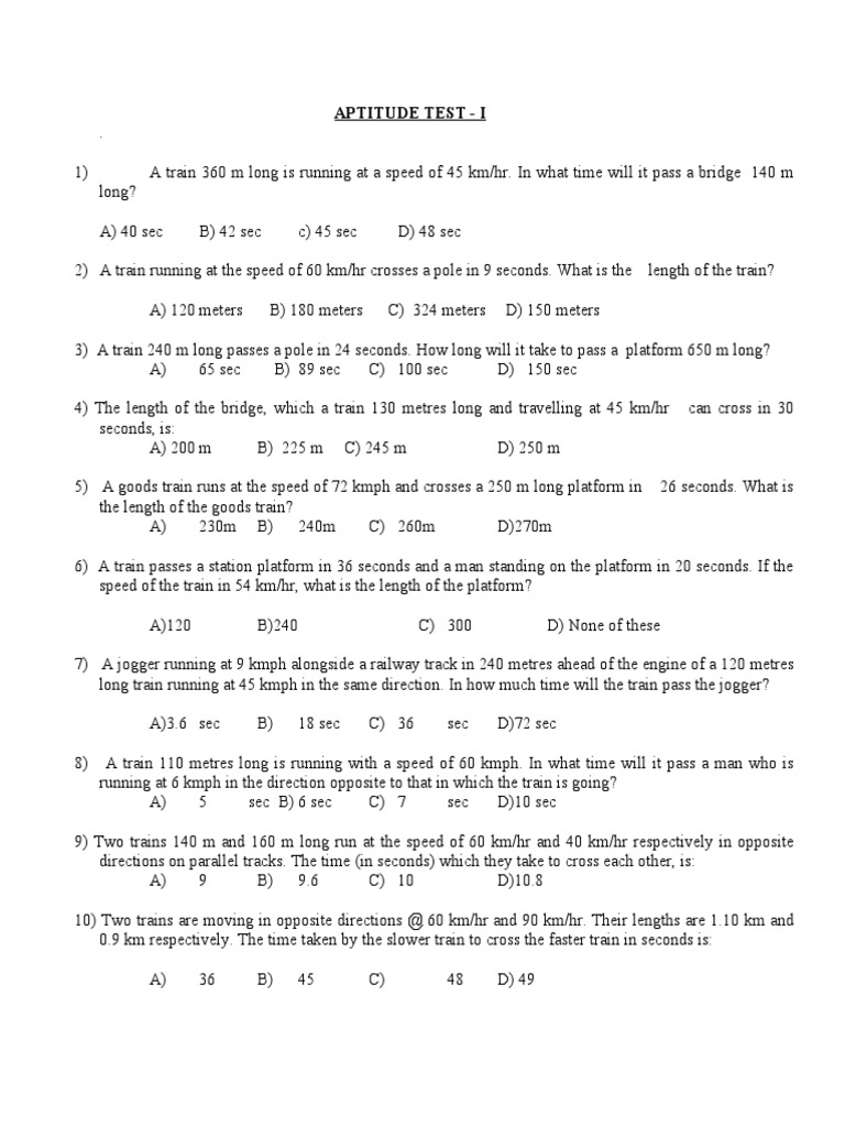 Aptitude Test - I | PDF | Rail Transport | Quantity