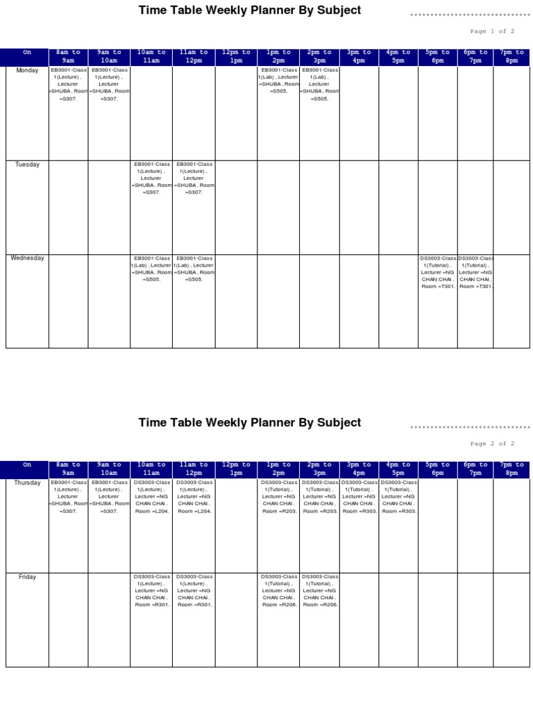 Weekly Study Timetable Overview | PDF