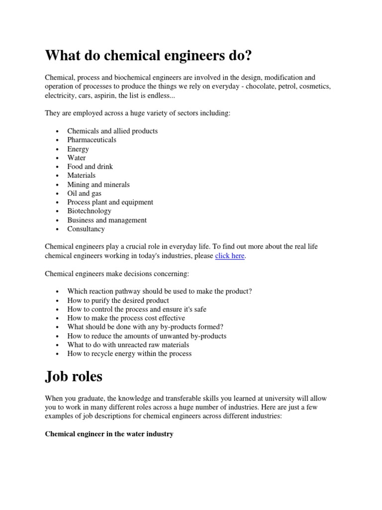 What Do Chemical Engineers Do? Chemical Engineer in The Water Industry