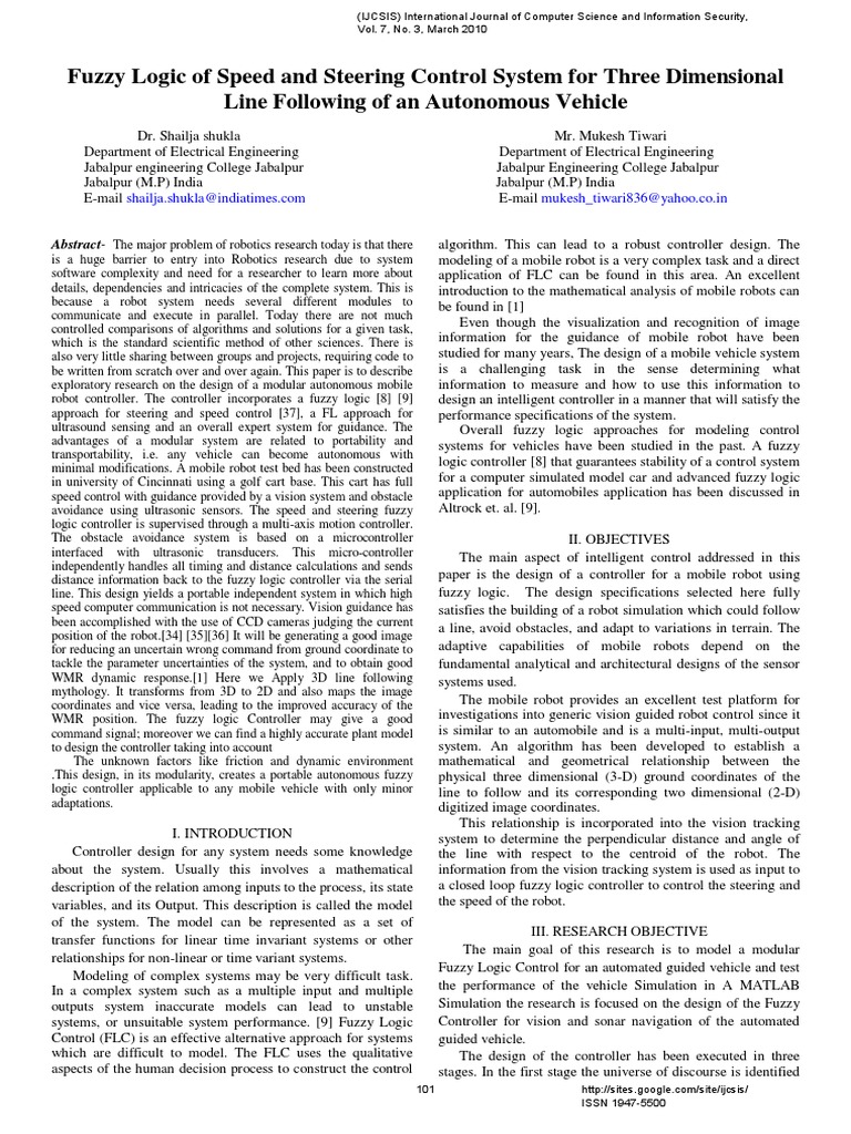 Fuzzy Logic of Speed and Steering Control System For Three Dimensional ...
