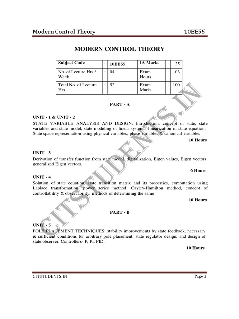 Modern Control Theory Overview | PDF | Control Theory | Nonlinear System