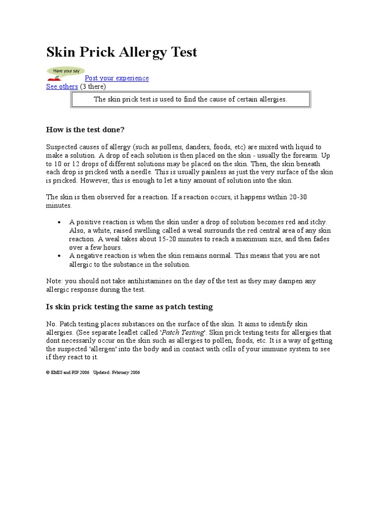 Skin Prick Allergy Test How is the test done?
