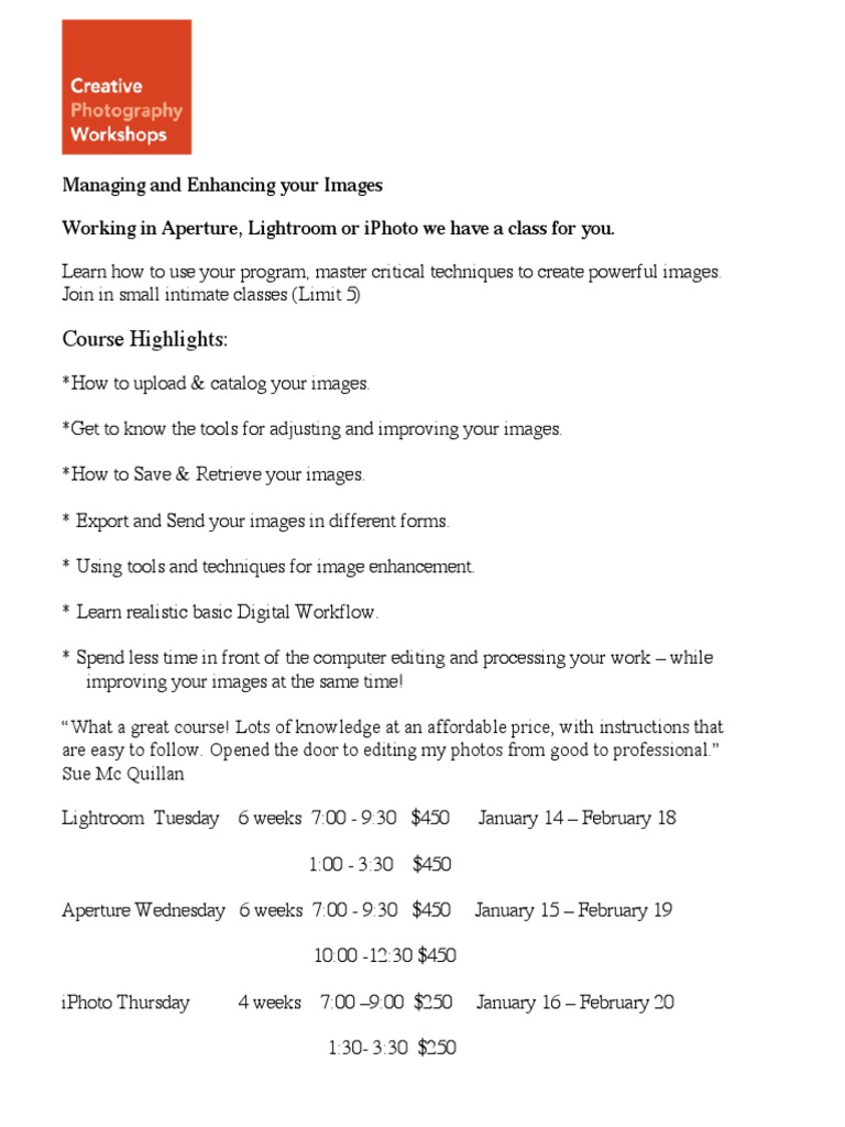 Image Editing Courses: Lightroom, Aperture, iPhoto | PDF | Career ...
