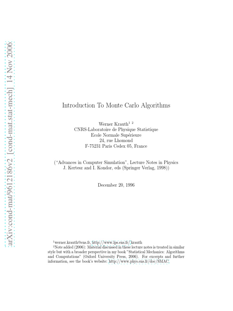 Introduction To Monte Carlo Algorithms | PDF