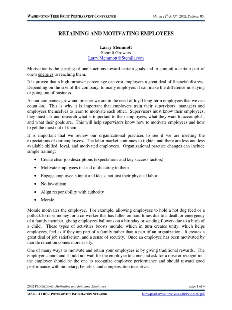 Retaining and Motivating Employees: Larry Memmott | PDF | Motivation ...