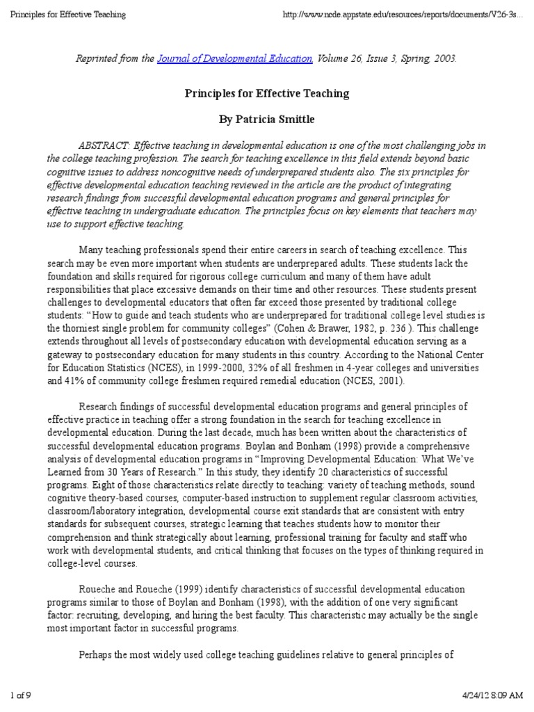 Principles For Effective Teaching | PDF | Teachers | Motivation