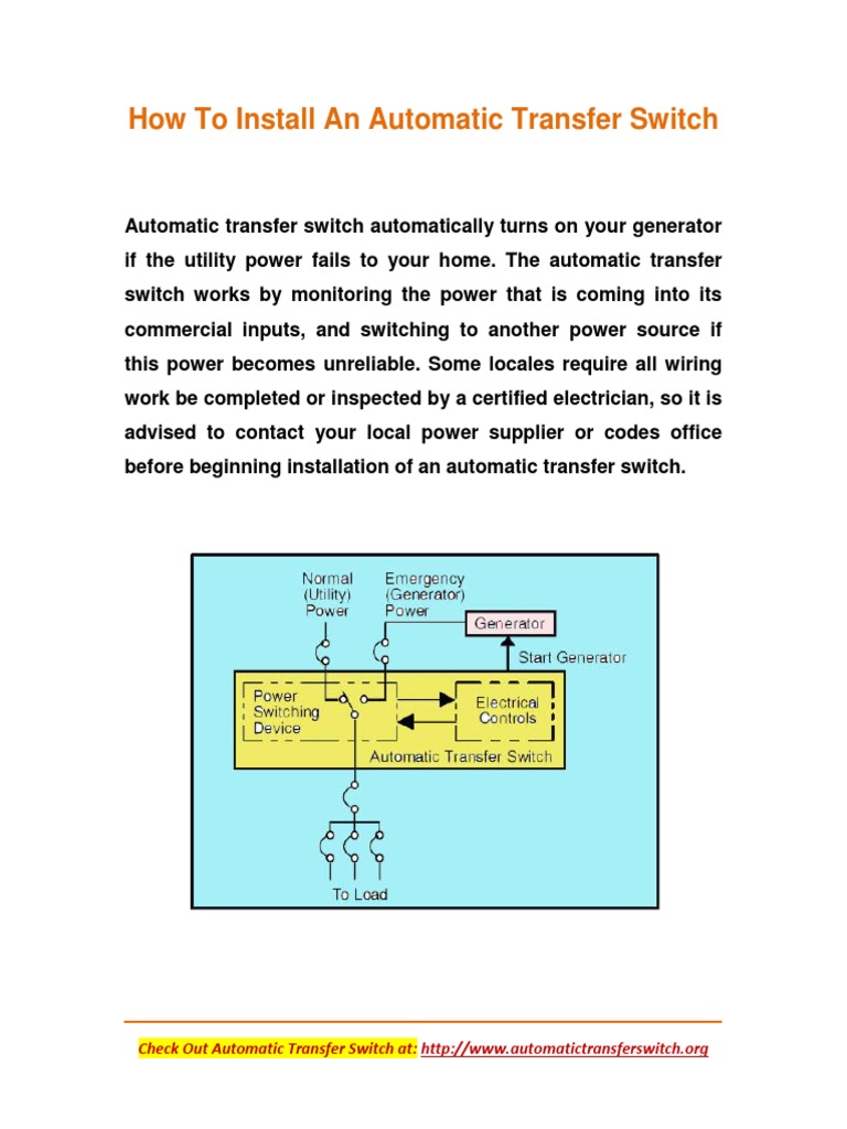 Install an Automatic Transfer Switch | PDF | Switch | Electrical Wiring
