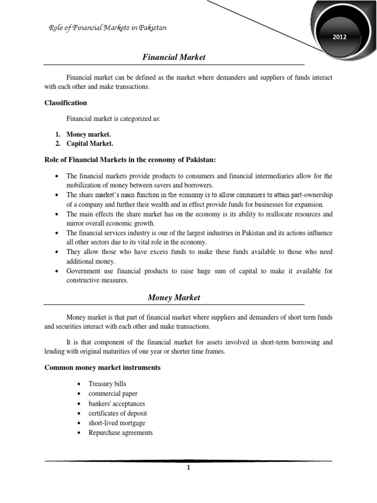 Financial Market PDF Money Market Financial Markets