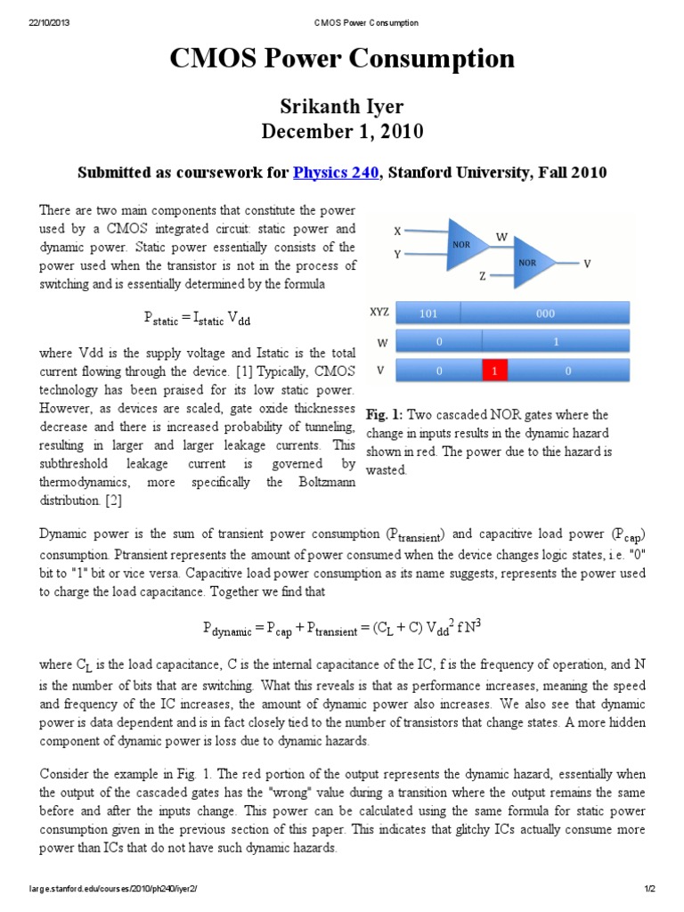 CMOS Power Consumption | Download Free PDF | Cmos | Electrical Components