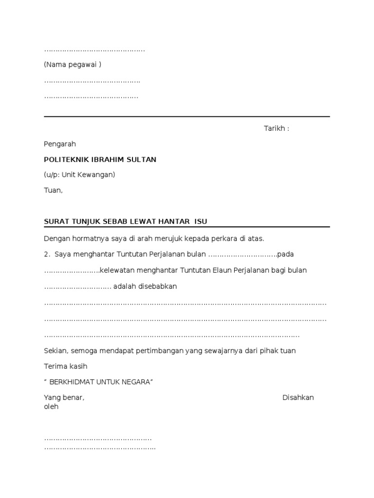 Contoh Membalas Surat Tunjuk Sebab