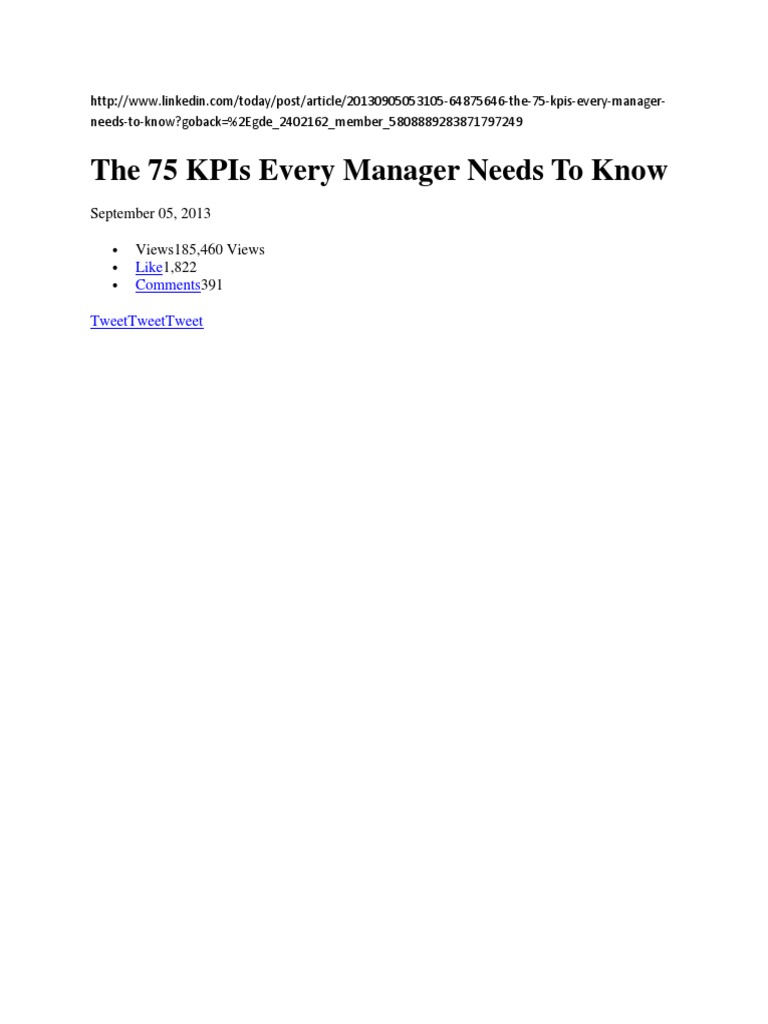75 Essential KPIs for Managers | PDF | Performance Indicator | Profit ...