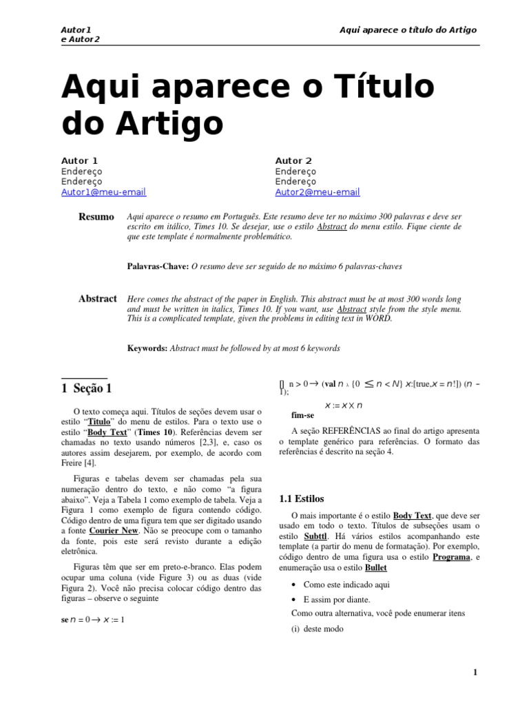 Modelo Artigo SBC | Classe (Programação de Computadores) | C (Linguagem ...