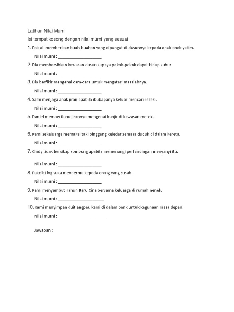 Latihan Nilai Murni Tahun 4 Pdf