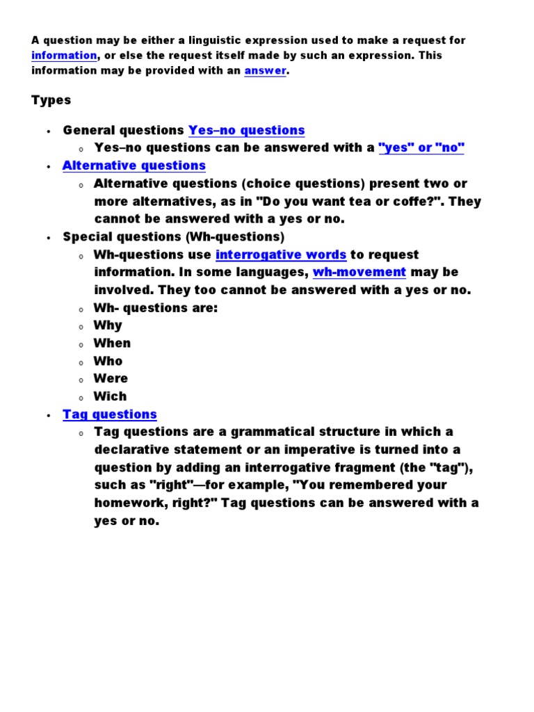 Types of Questions Explained | PDF | Language Arts & Discipline