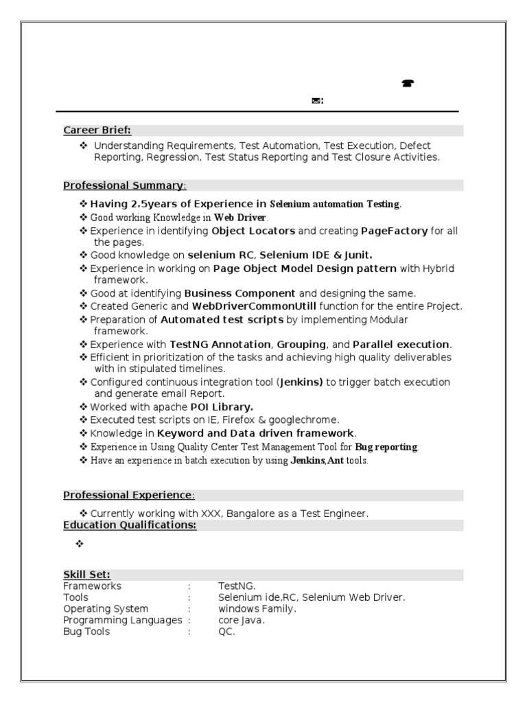Selenium Resume | Selenium (Software) | Information Technology