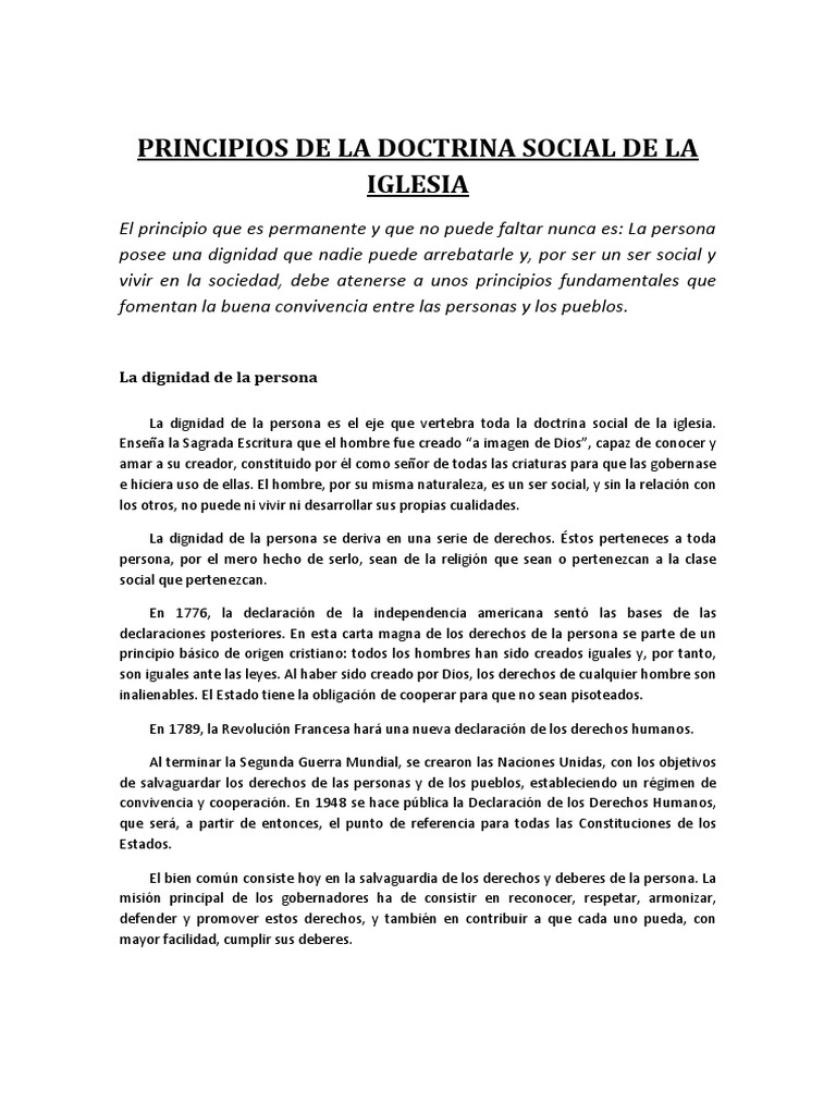 Principios de la Doctrina Social Iglesia | PDF | Doctrina social ...