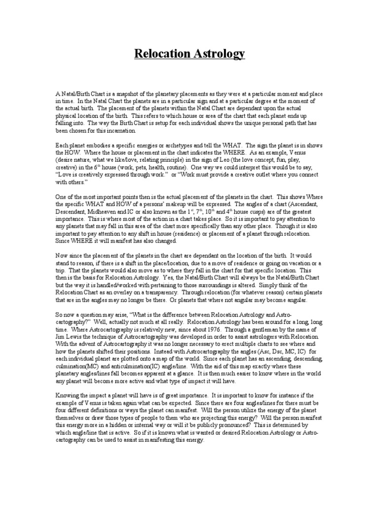 Relocation Astrology Explained | PDF | Horoscope | New Age Practices