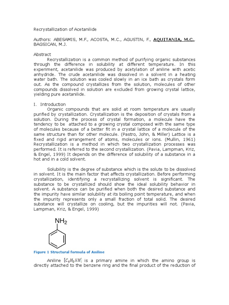 Recrystallization of Acetanilide (2EMT Group 1, 2009) Solubility