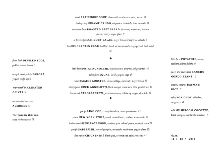 Torc Dinner Menu | PDF