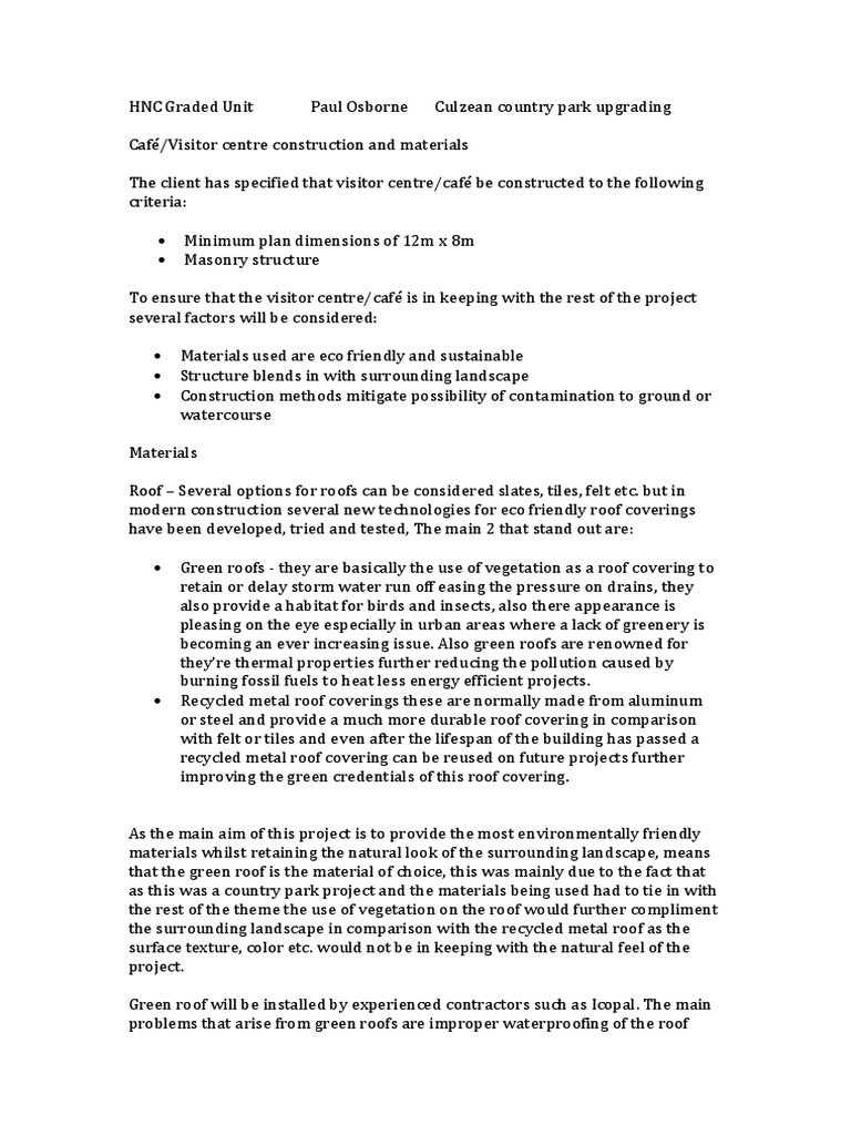 HNC Graded Unit Paul Osborne Culzean Country Park Upgrading Cafe | PDF