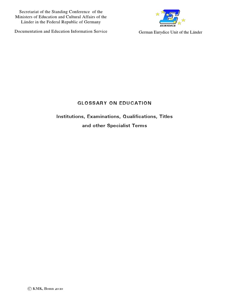 Glossary On Education Institutions, Examinations, Qualifications