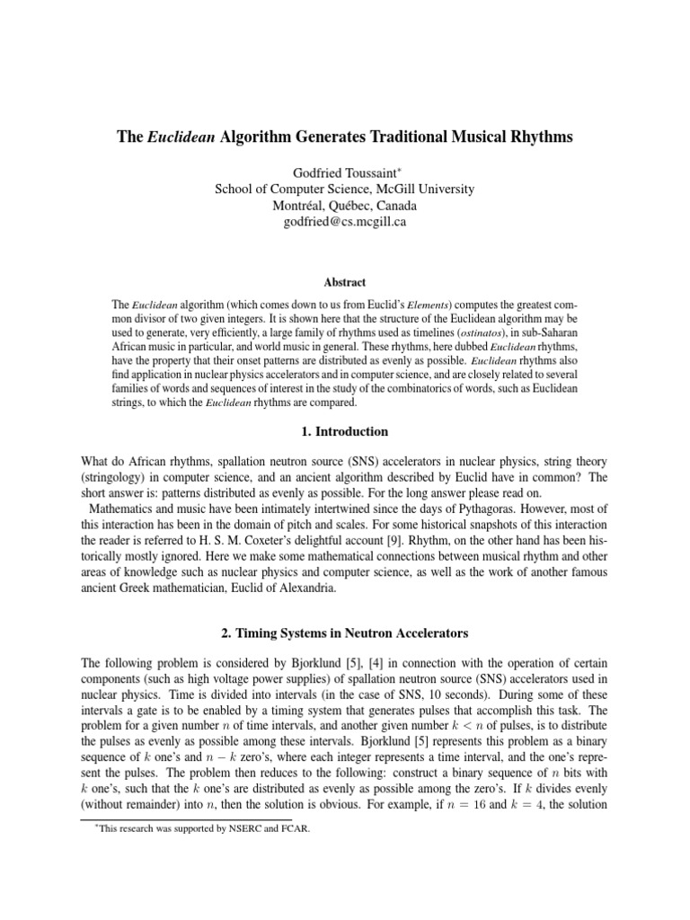 Euclidean Algorithm Generates Traditional Musical Rhythms | PDF ...