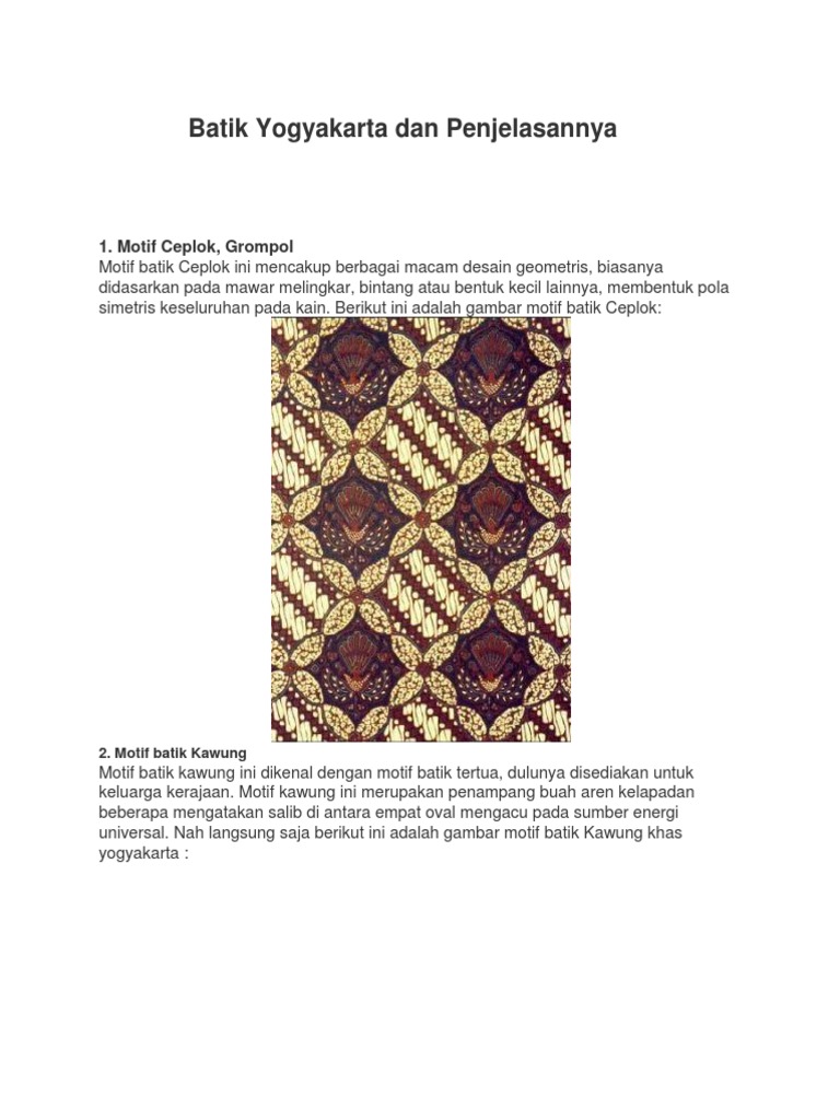 Batik Yogyakarta Dan Penjelasannya Pdf Gambar motif batik yogyakarta dan penjelasannya