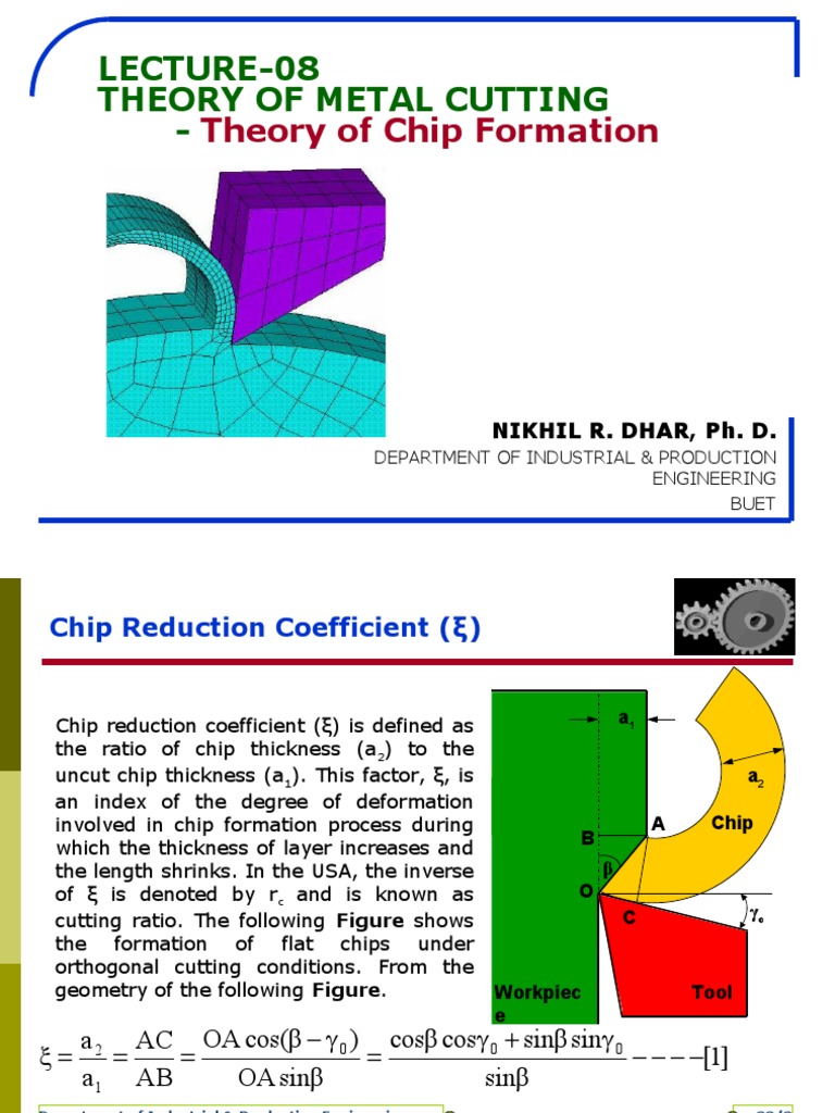 Theory of Metal Cutting Theory of Chip Formation Deformation