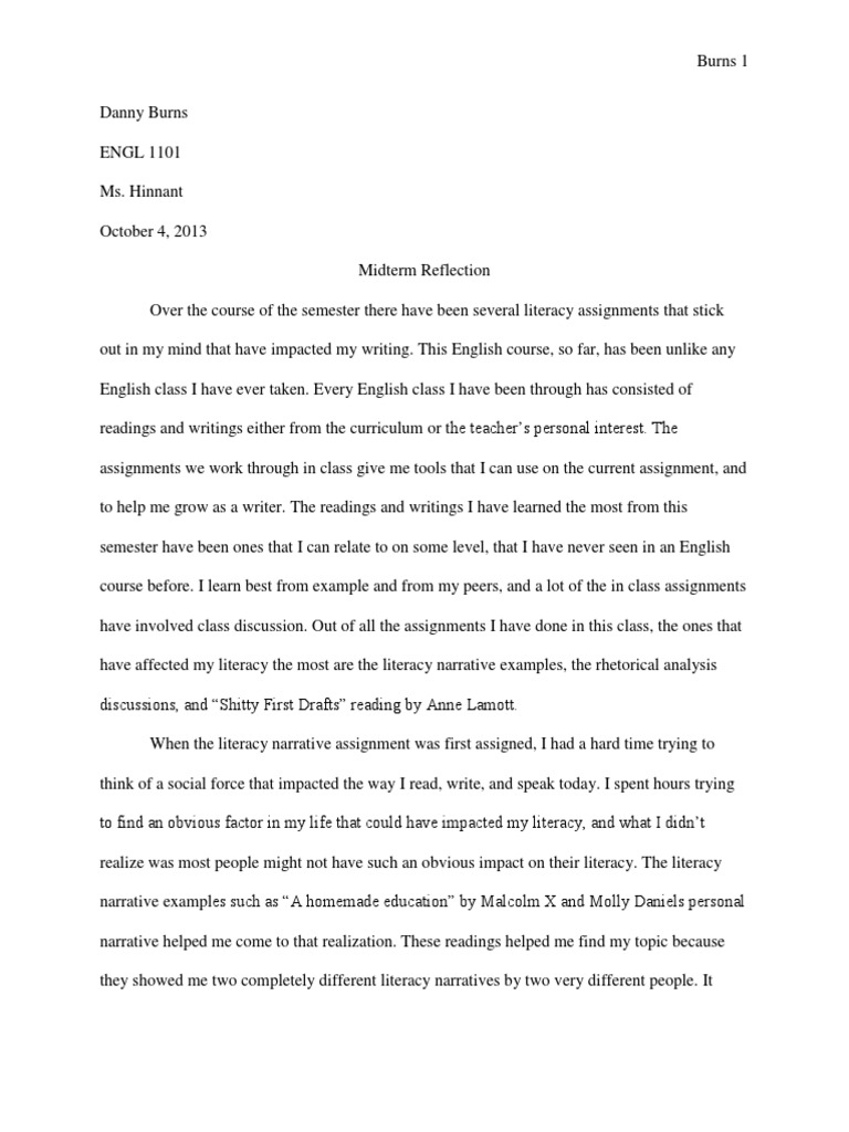 Midterm Reflection Literacy Narrative