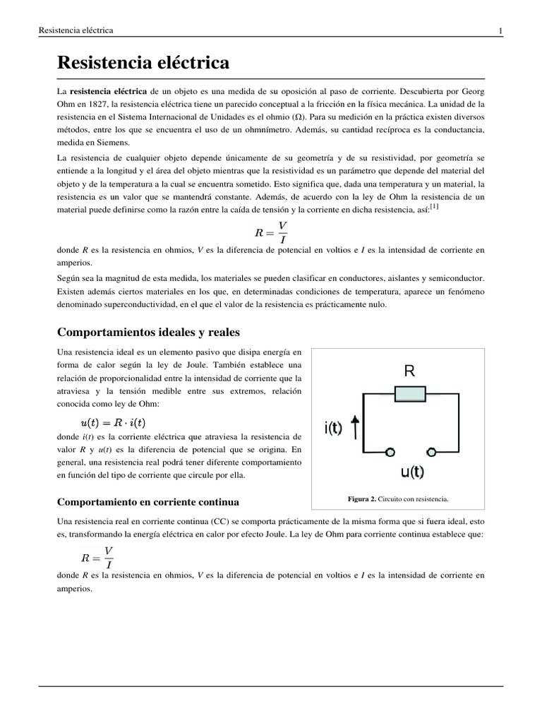 Definición y Comportamiento de Resistencia Eléctrica | PDF ...