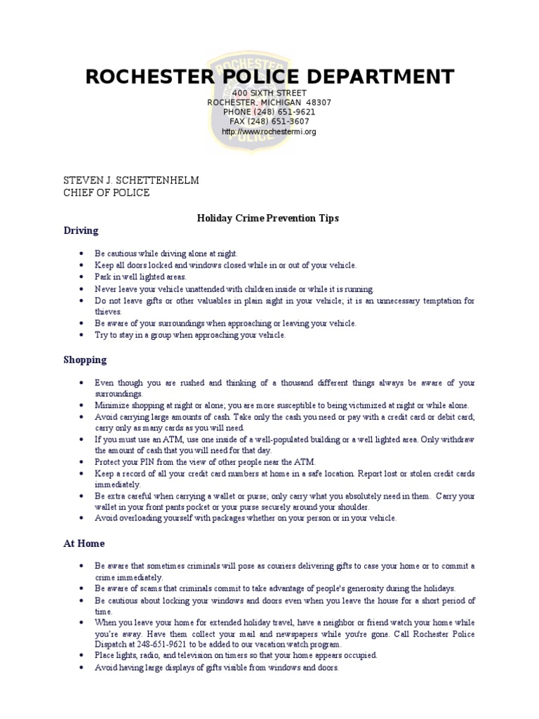 Holiday Crime Prevention Tips Guide | PDF | Business