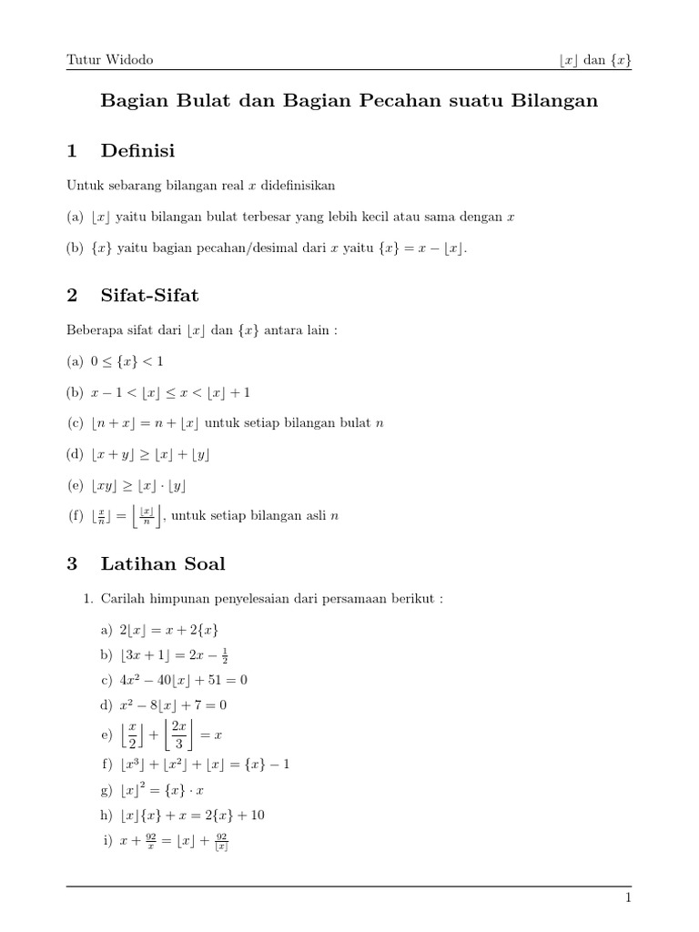 Fungsi Floor dalam Teori Bilangan | PDF