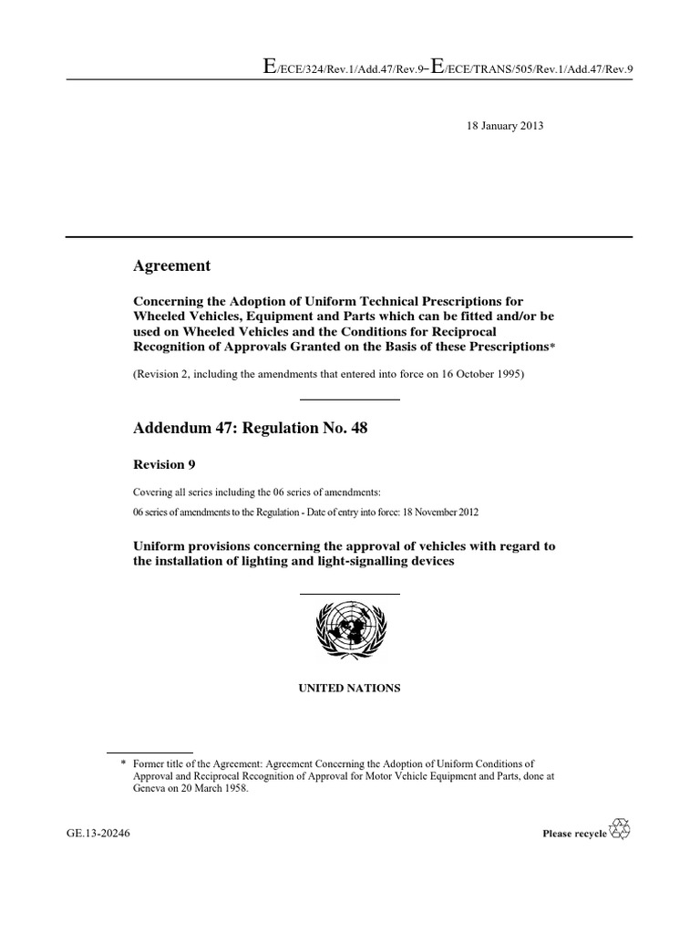 UNECE Regulation No. 48 Overview | PDF | Headlamp | Lighting