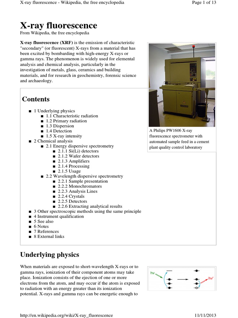 Wiki XRay Fluorescence PDF Energy Dispersive X Ray Spectroscopy Radiation