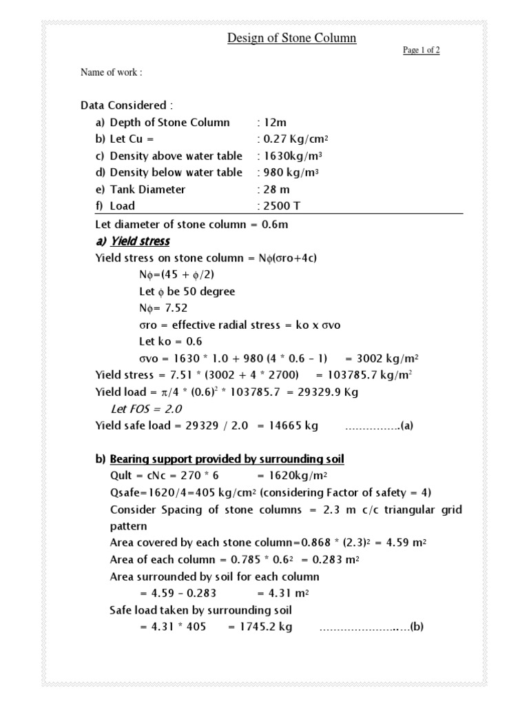 Stone Column Design and Calculations | PDF | Teaching Methods ...