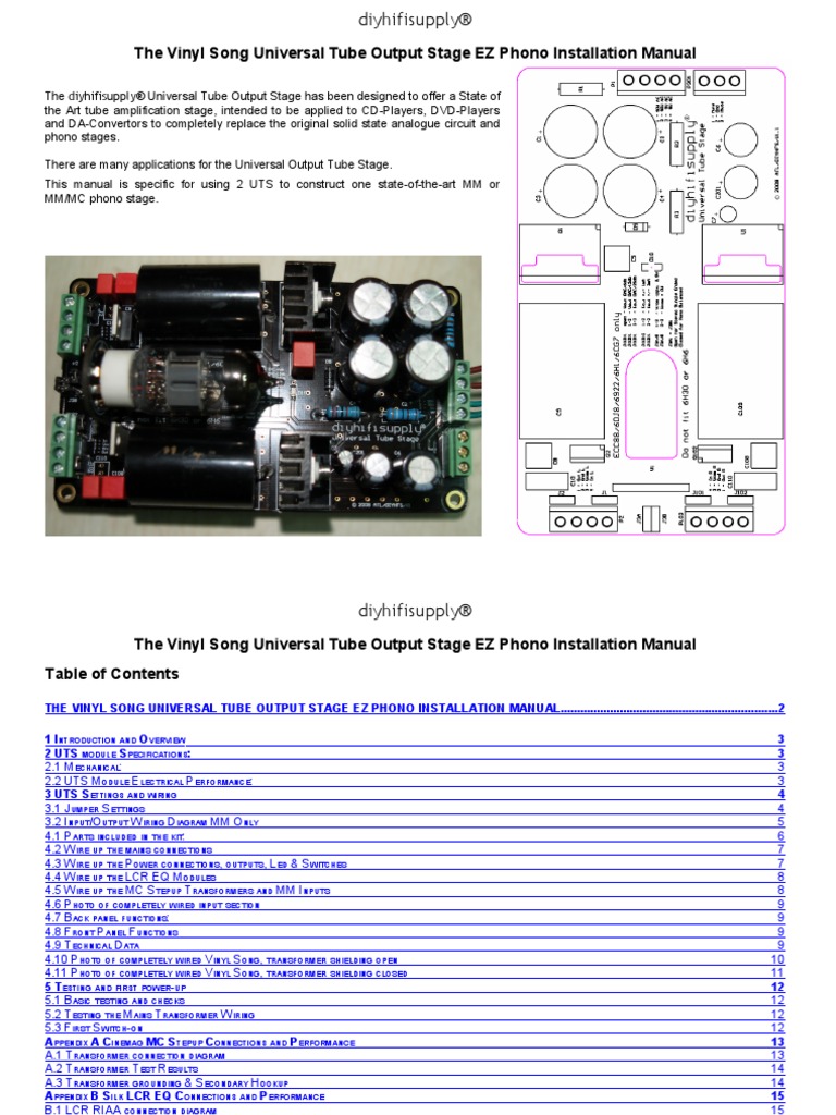 The Vinyl Song Universal Tube Output Stage EZ Phono Installation Manual