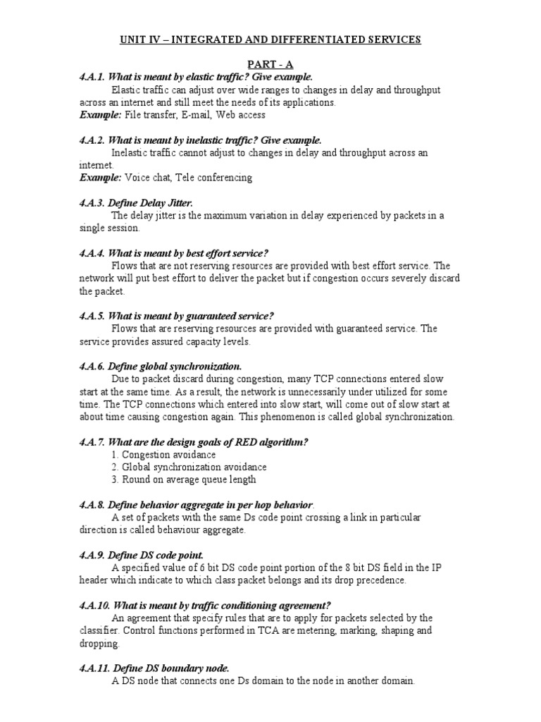 Unit Iv - Integrated and Differentiated Services Part - A | PDF ...