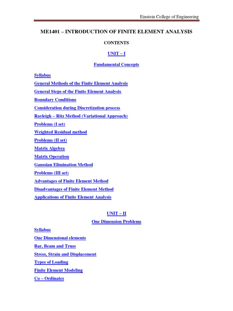 Finite Element Analysis Lecture Notes | PDF | Finite Element Method ...