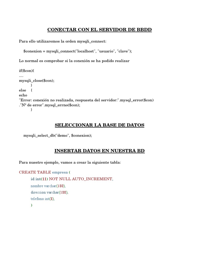 Conexión PHP y SQL a BBDD | PDF | SQL | Gestión de tecnología de la ...