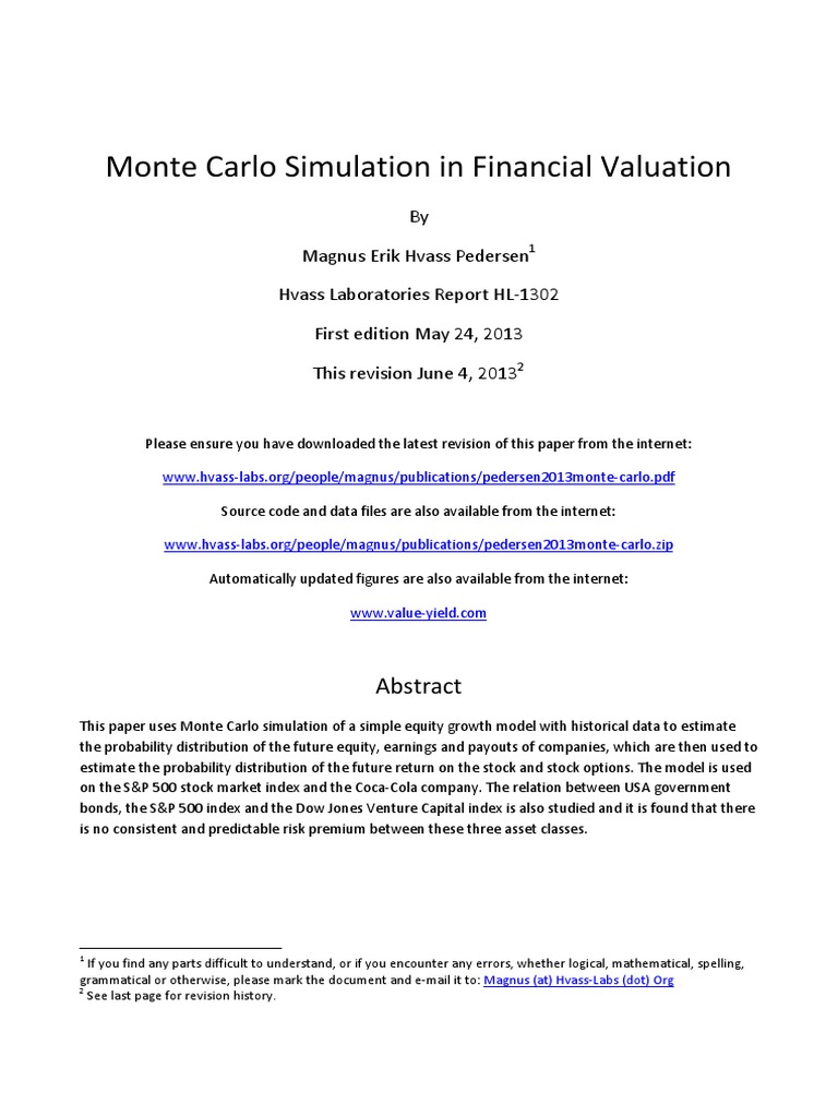 Monte Carlo Simulation for Equity Valuation | PDF | Option (Finance ...