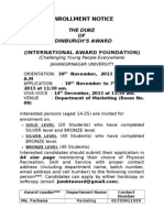 Enrollment Notice: (International Award Foundation)