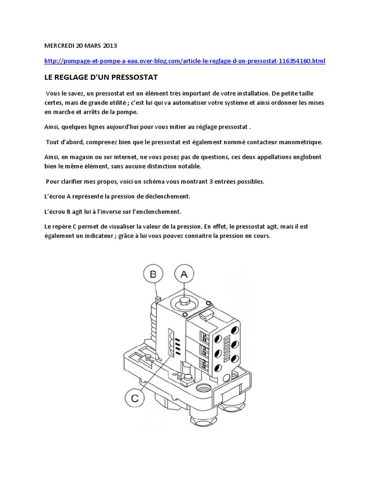 Réglage du Pressostat de Pompe à Eau PDF — free download