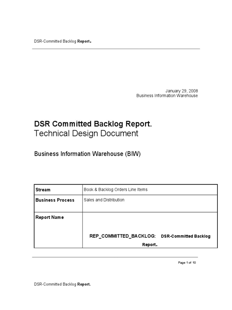 DSR Committed Backlog Report Overview | PDF | Business (General) | Business