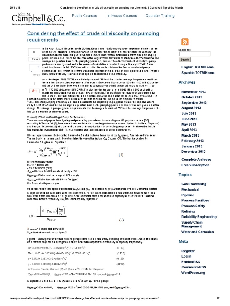 Considering The Effect of Crude Oil Viscosity On Pumping Requirements ...